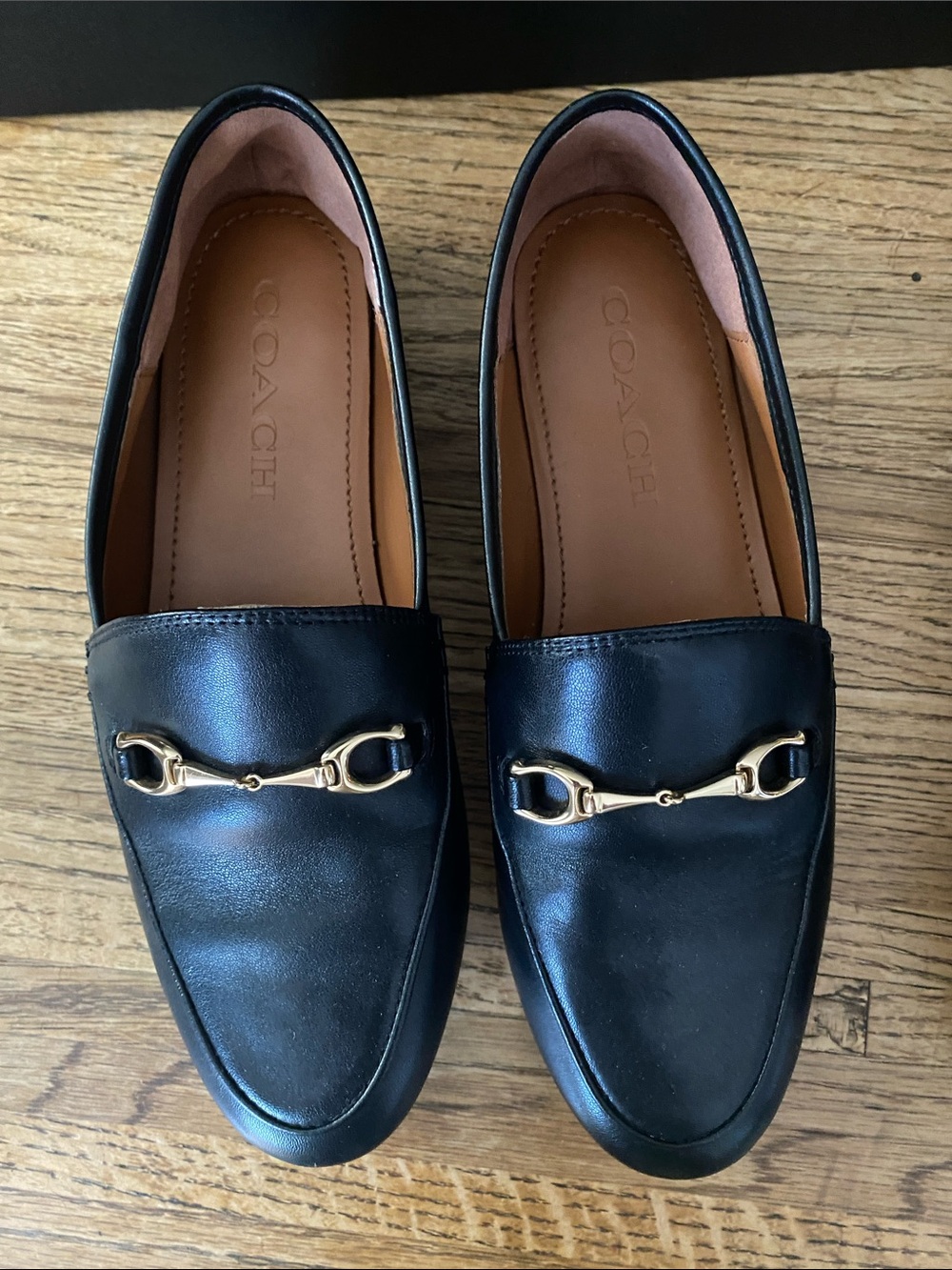 Coach Black leather loafers with horsebit detail